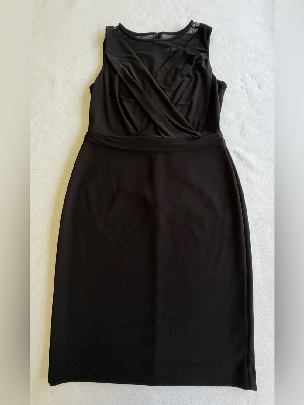 Lauren Ralph Lauren Sleeveless Black Faux-Wrap Midi Dress